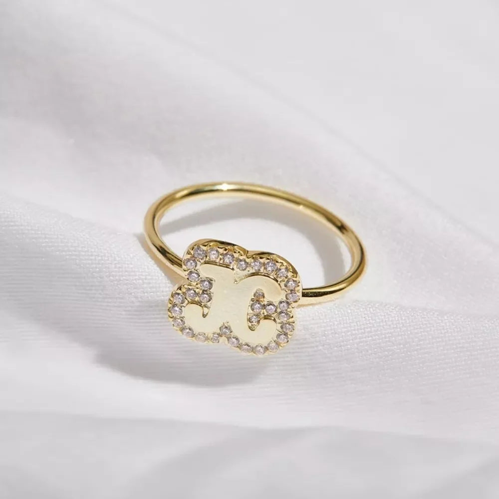 Custom Bubble Initial Letter Personalized Zircon Name Rings