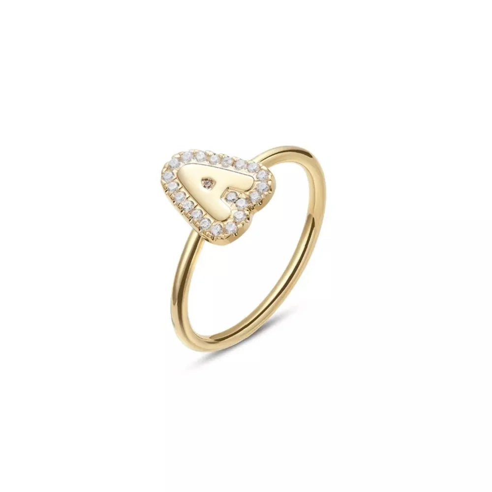 Custom Bubble Initial Letter Personalized Zircon Name Rings
