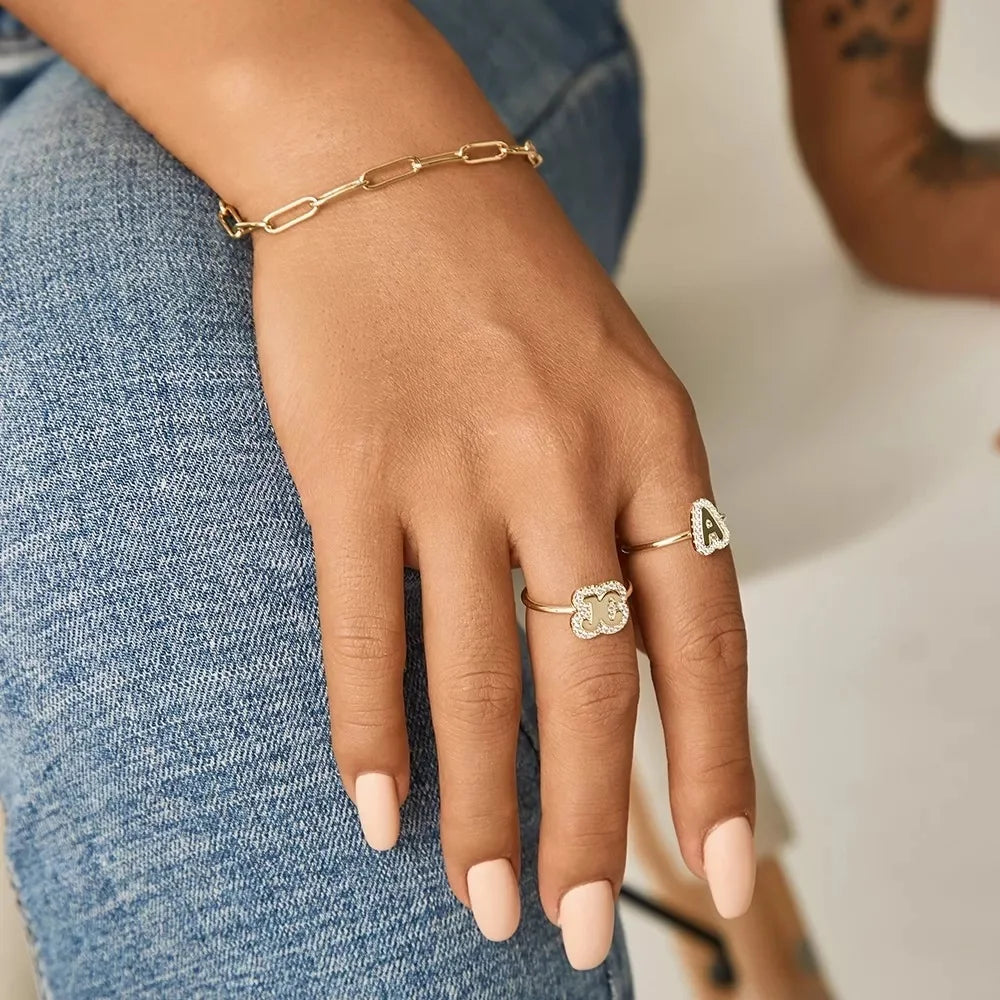 Custom Bubble Initial Letter Personalized Zircon Name Rings