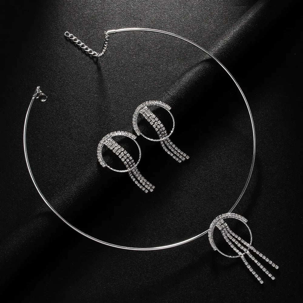 Round Tassel Necklace Luxury Earring Set.
