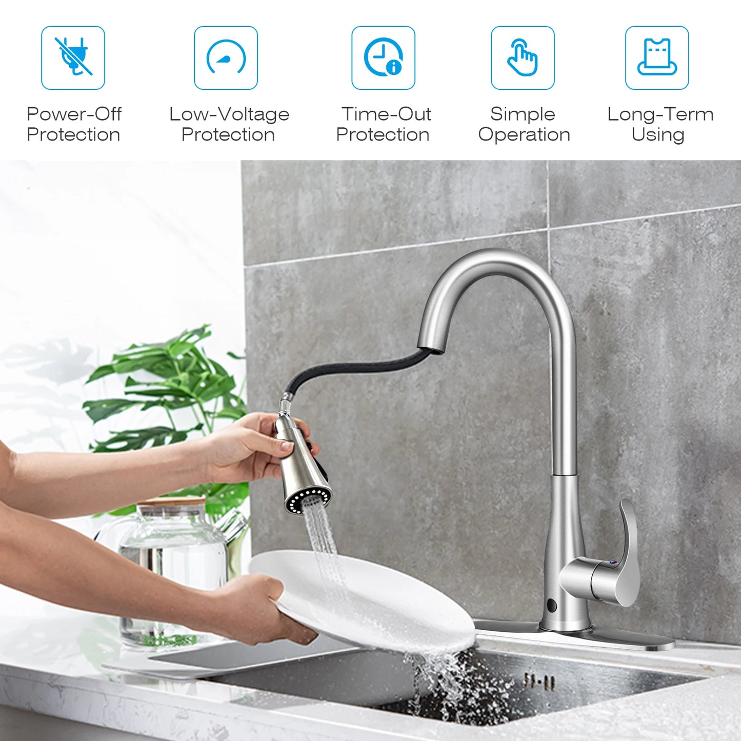Touchless Kitchen Faucet 360° Swivel Single Handle Sensor 3 Mode Sprayer