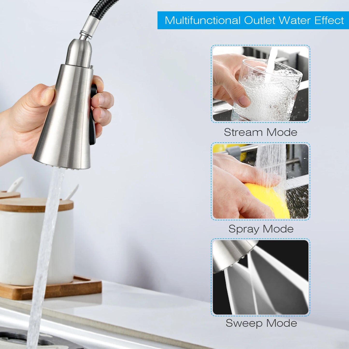 Touchless Kitchen Faucet 360° Swivel Single Handle Sensor 3 Mode Sprayer