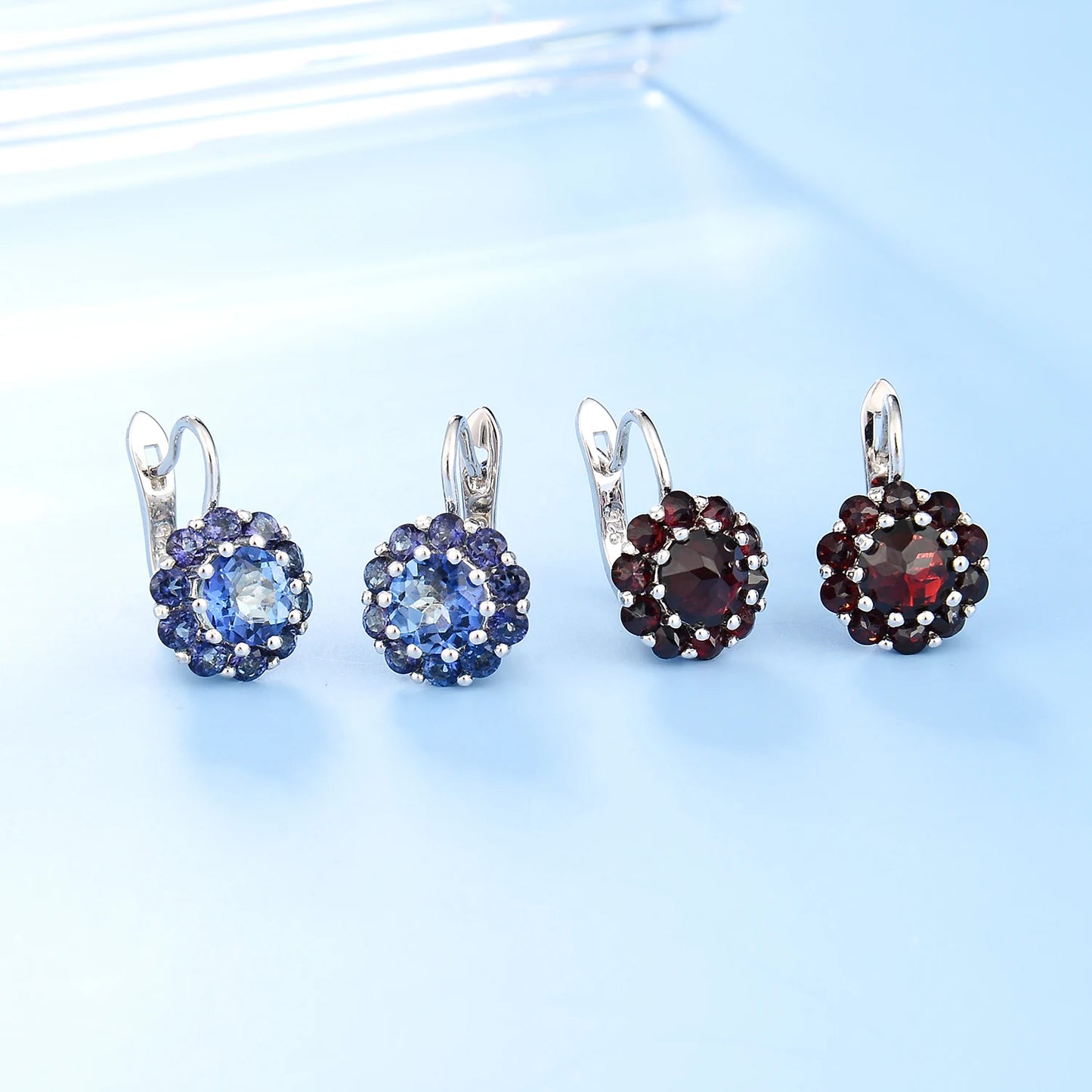 GEM'S BALLET 925 Sterling Silver Gemstone Cluster Black Garnet Jewelry
