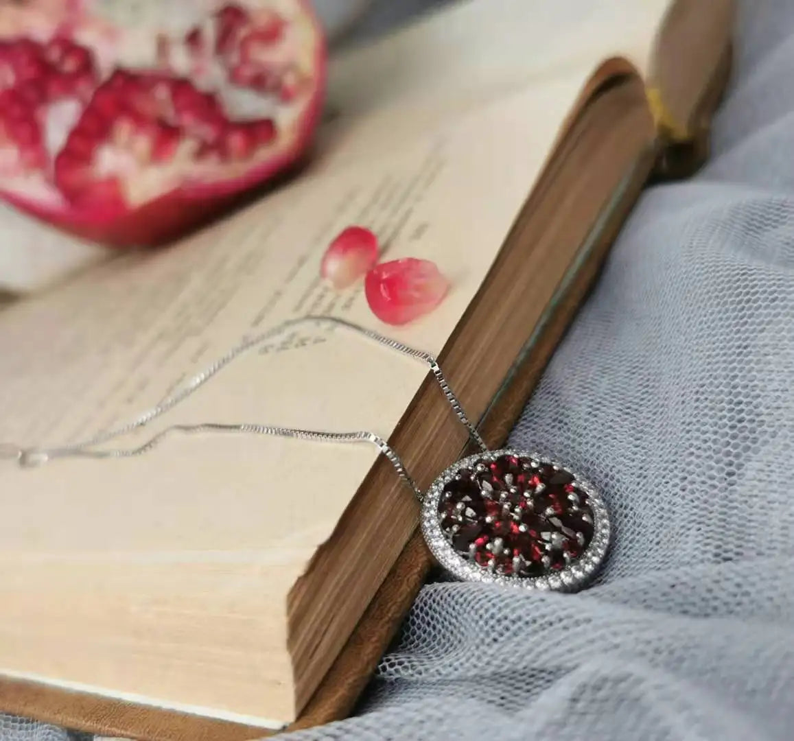 GEM'S BALLET Natural Red Garnet Gemstone Pendant For Elegant Women