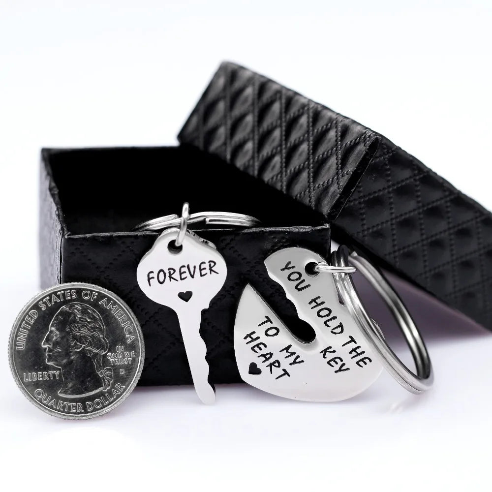 US STOCK 2Pcs Keychain for Men and Women "You hold the key to my heart Forever"