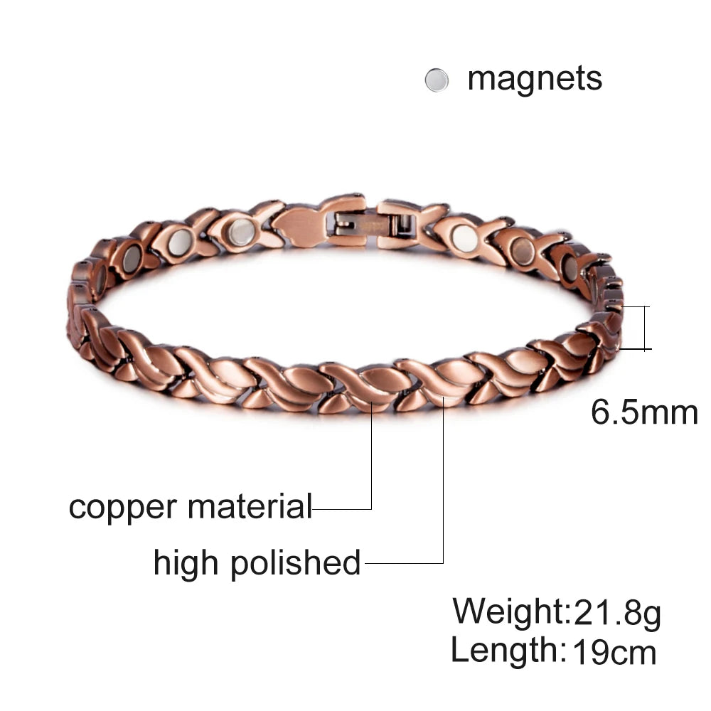 Magnetic Pure Copper Chain Health Energy Arthritis Pain Bracelets For Women.