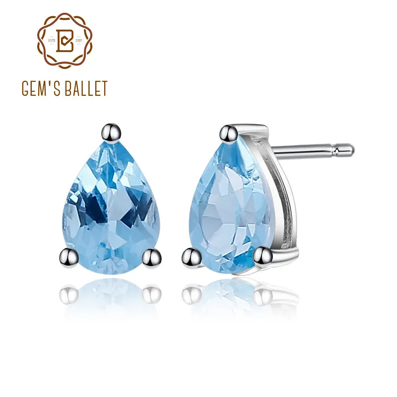 Gem's Ballet Natural Swiss Blue Topaz Gemstone Stud Earrings