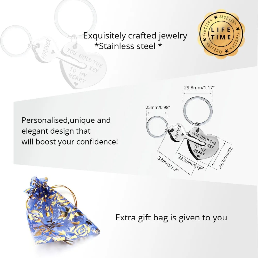 US STOCK 2Pcs Keychain for Men and Women "You hold the key to my heart Forever"