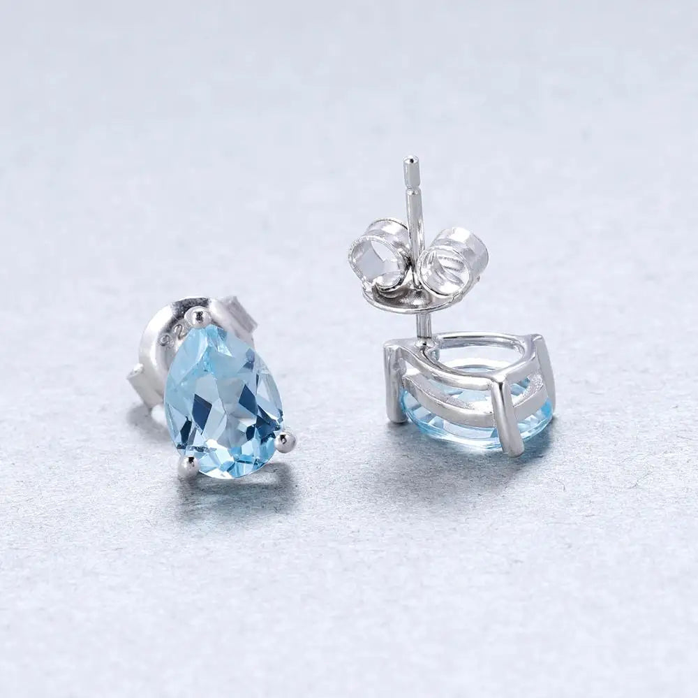 Gem's Ballet Natural Swiss Blue Topaz Gemstone Stud Earrings