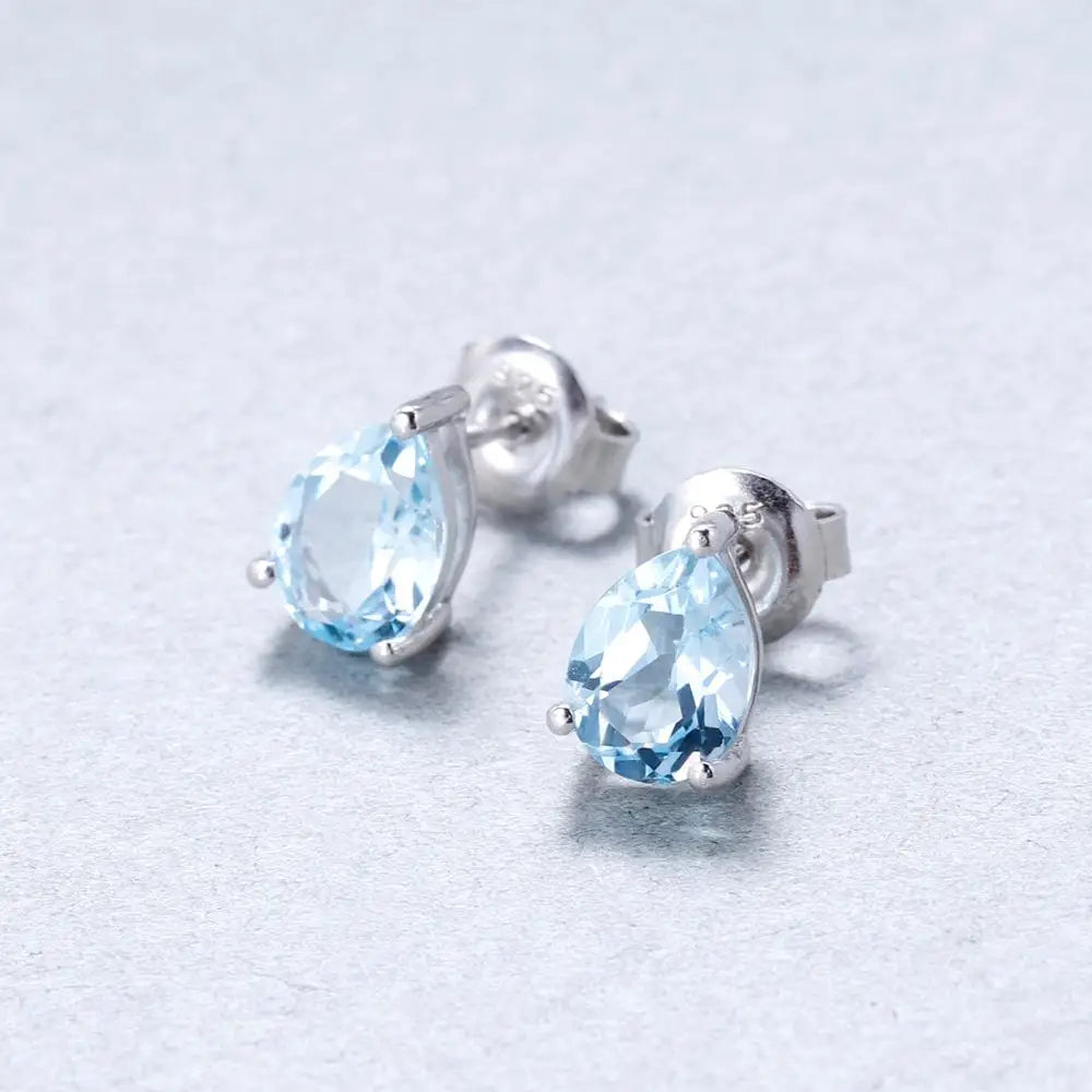 Gem's Ballet Natural Swiss Blue Topaz Gemstone Stud Earrings