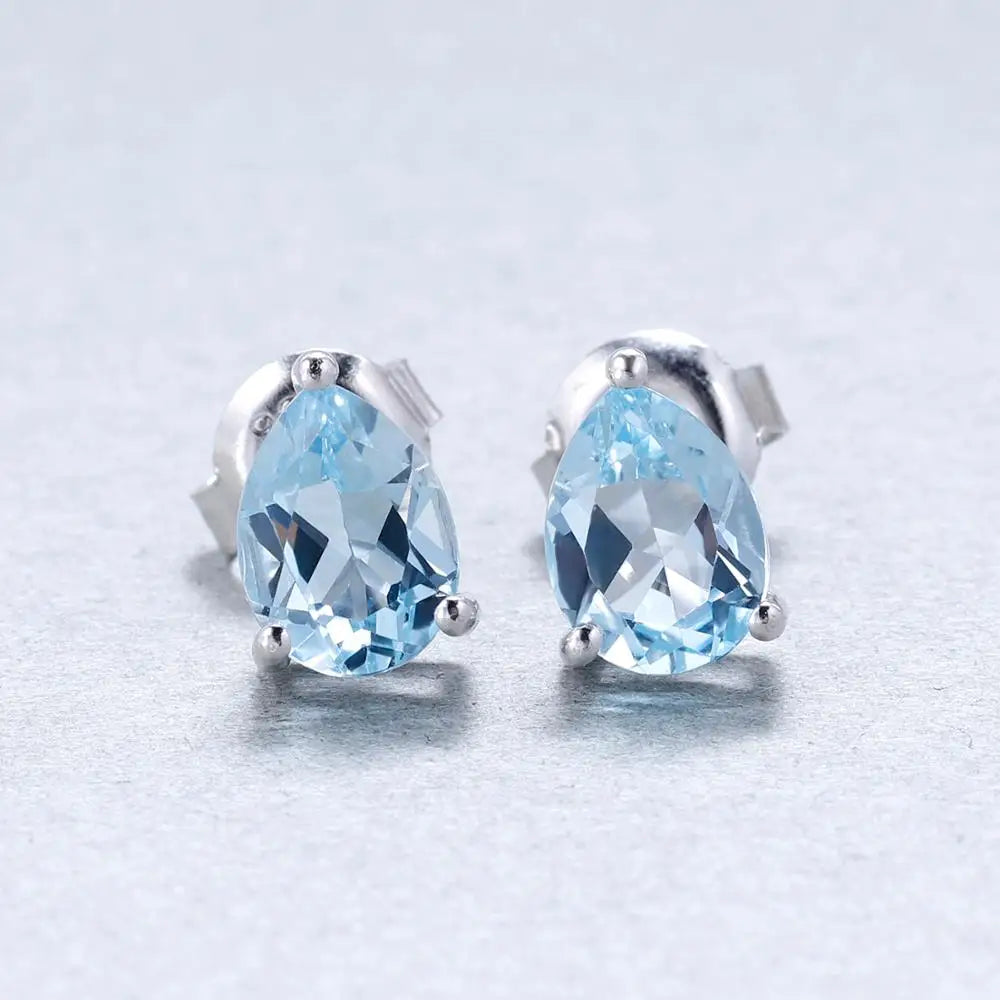 Gem's Ballet Natural Swiss Blue Topaz Gemstone Stud Earrings