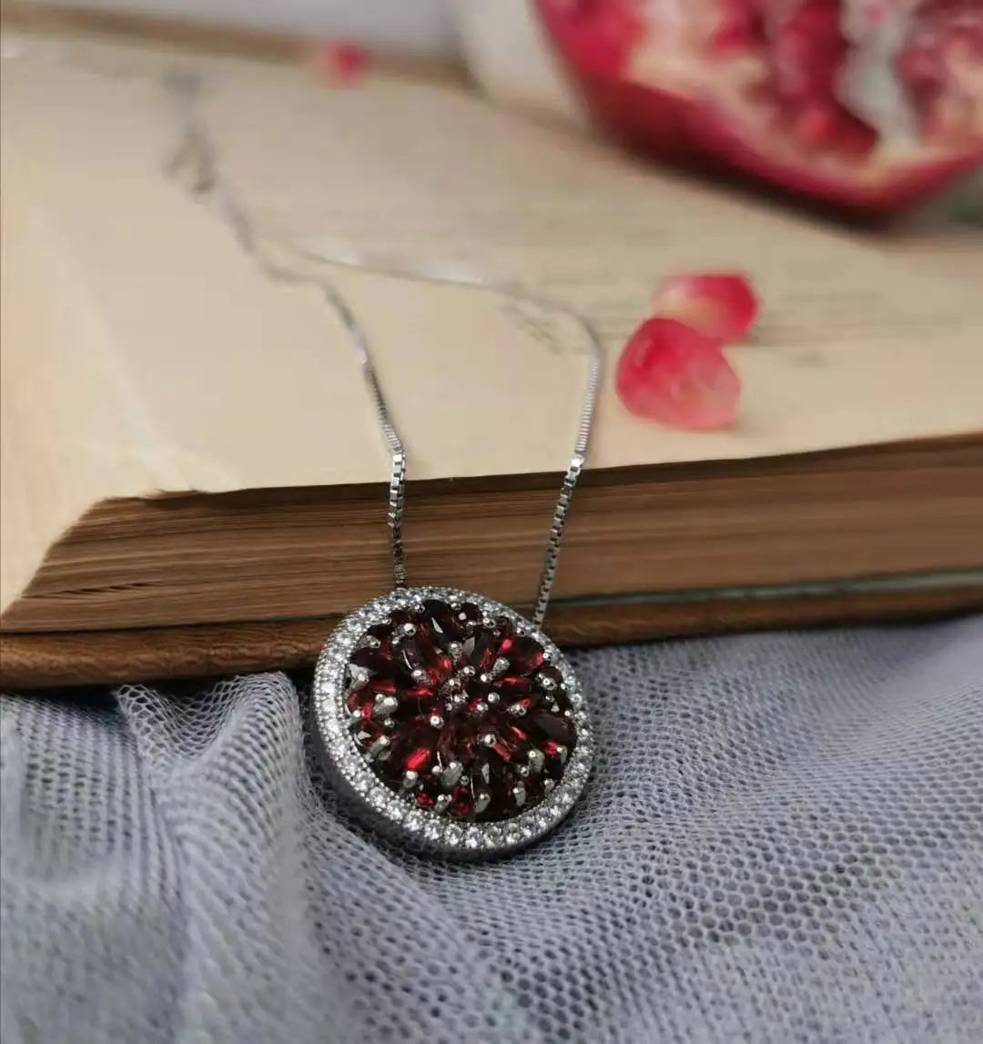 GEM'S BALLET Natural Red Garnet Gemstone Pendant For Elegant Women