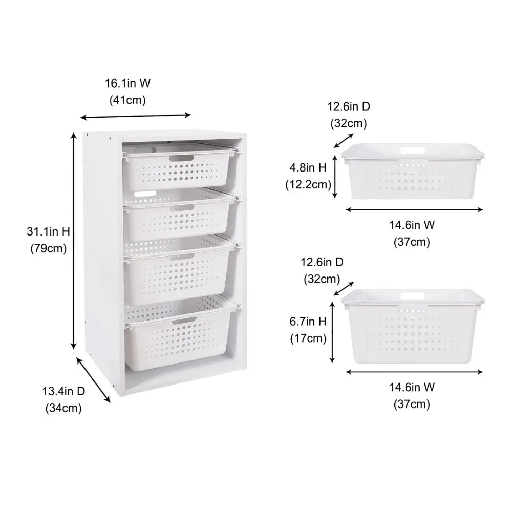 Kids Sliding Bin Organizer 4 Storage Bins, White Tool Box