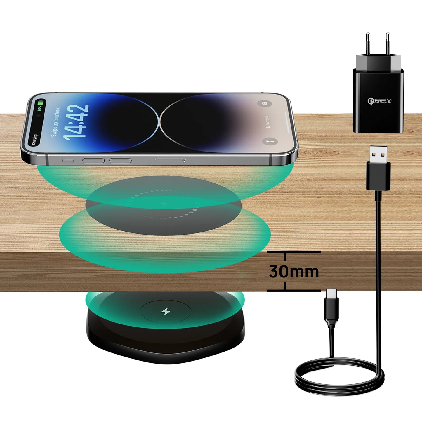 Invisible Wireless Under Table Charger Furniture Desk Station for iPhone