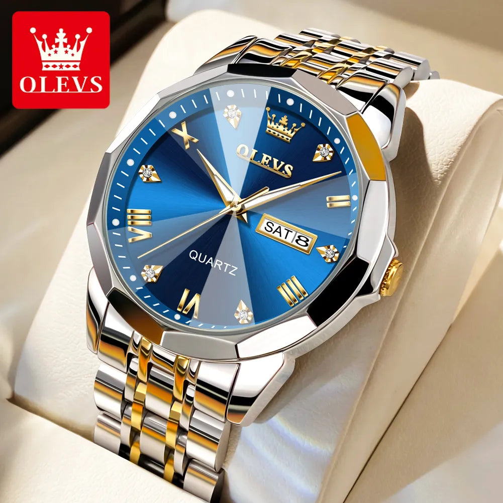 Men's Rhombus waterproof stainless steel luminous Quartz watch