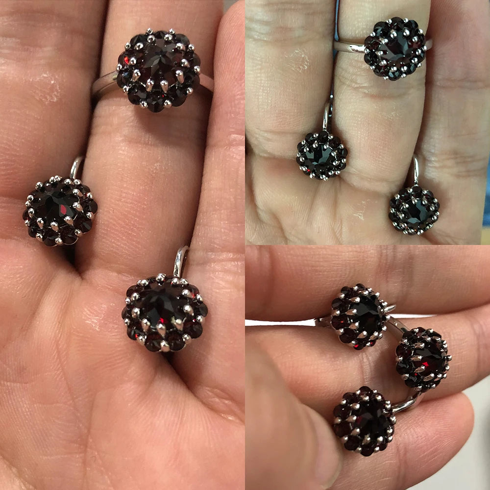 GEM'S BALLET 925 Sterling Silver Gemstone Cluster Black Garnet Jewelry