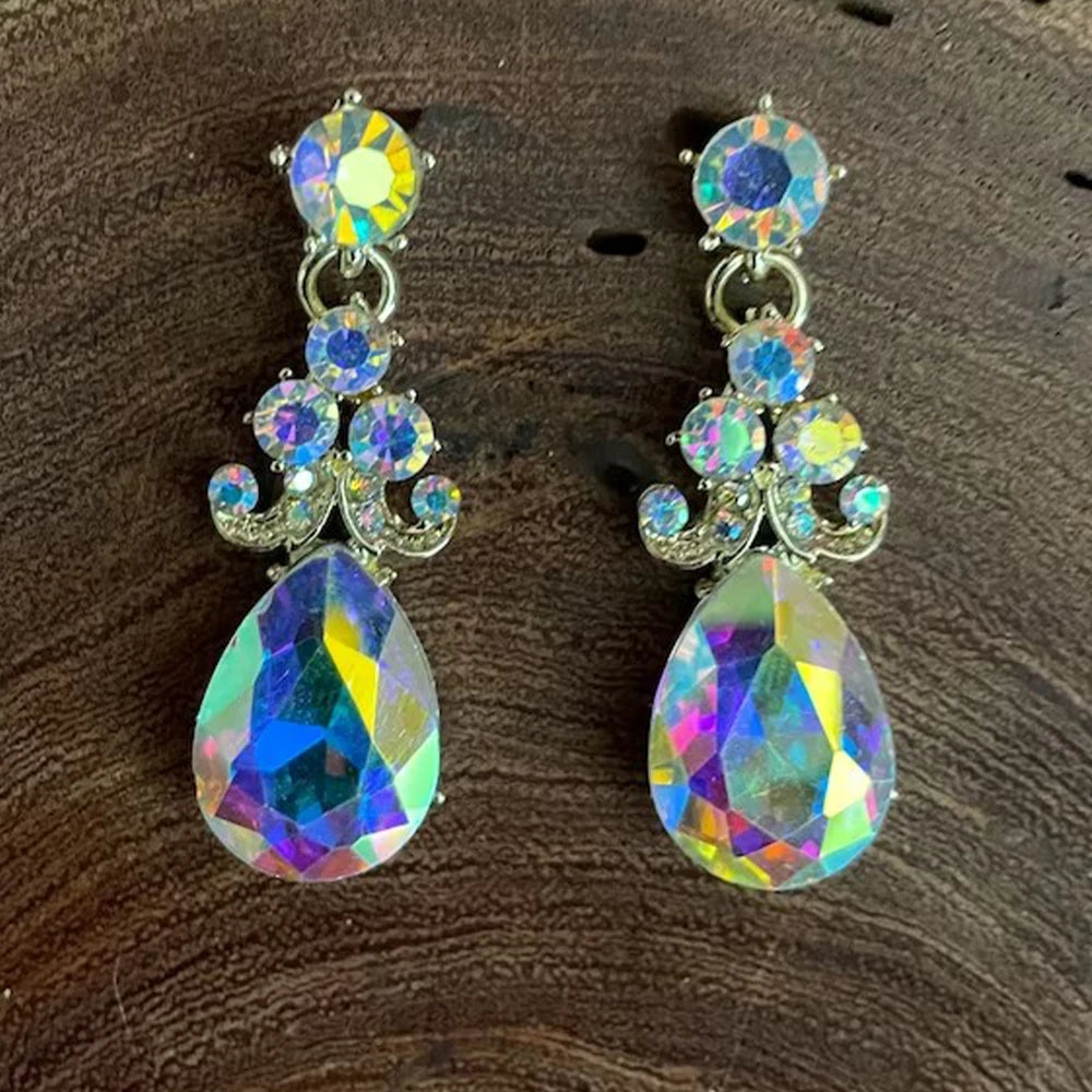 Rhinestone Drop Necklace and Earrings Set for Women
