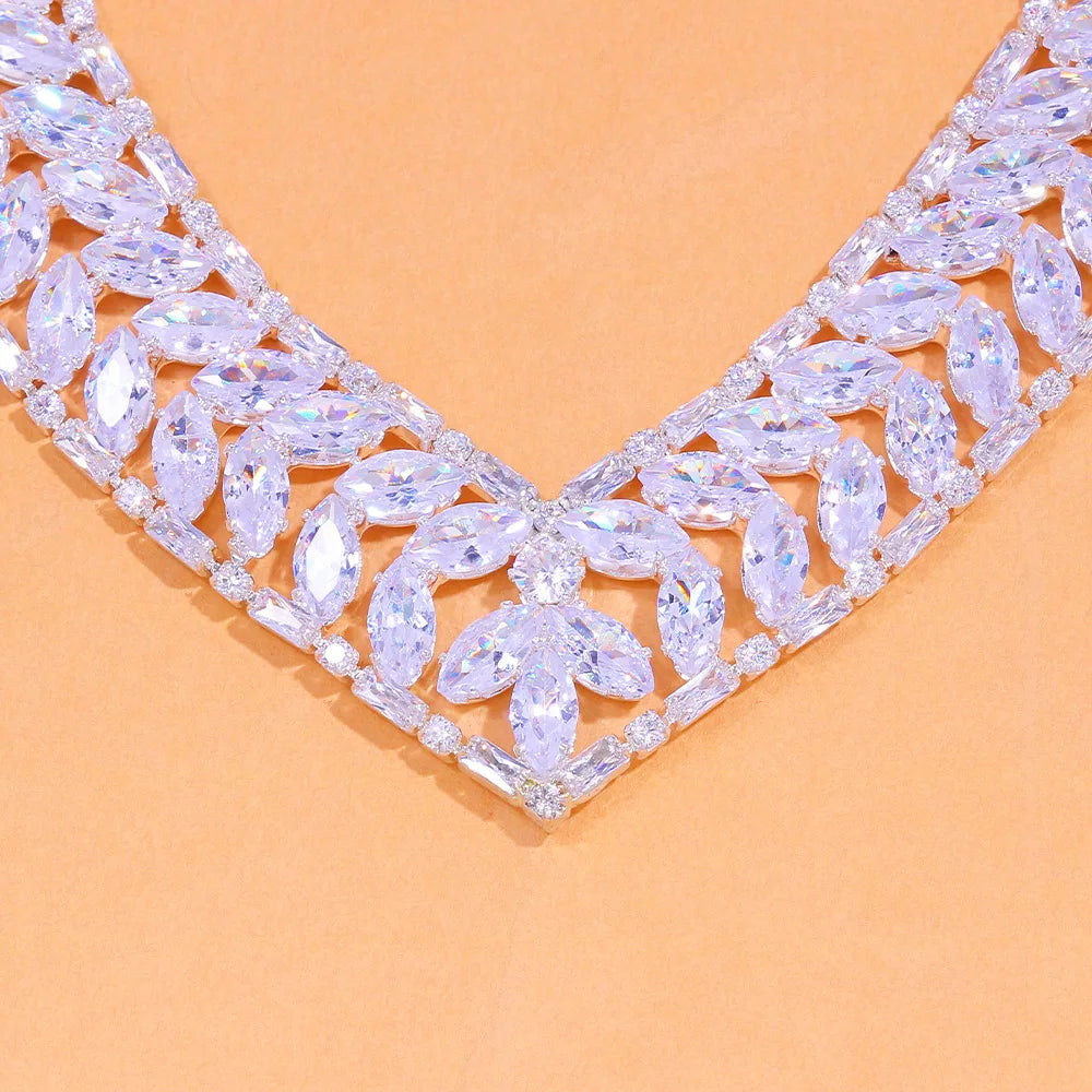 Luxury Leaf Zircon Jewelry Set High Quality Necklace Earrings Sets for Women