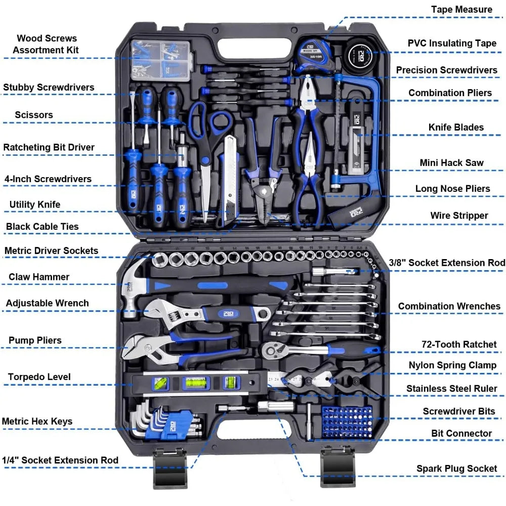 General Home/Auto Repair Tool Kit with Plastic Storage Toolbox