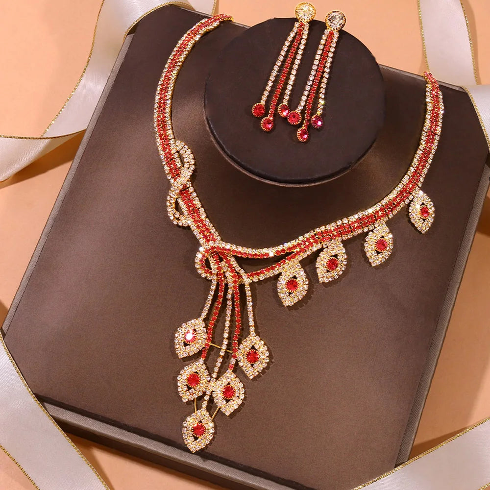 Luxury Crystal Leaf Jewelry Sets Accessories Necklace Earrings for Women