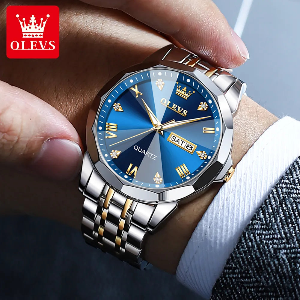 Men's Rhombus waterproof stainless steel luminous Quartz watch