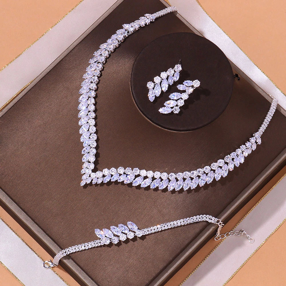 Luxury Zircon Necklace Earring Bracelet Set for Women