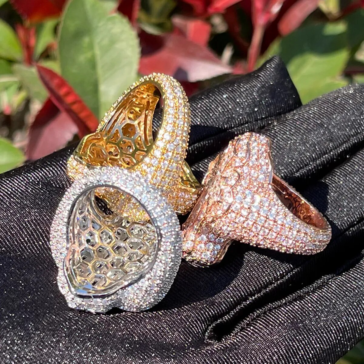 Bubble Letter Cross Finger Ring Iced Out Zircon Prong Setting Men Jewelry