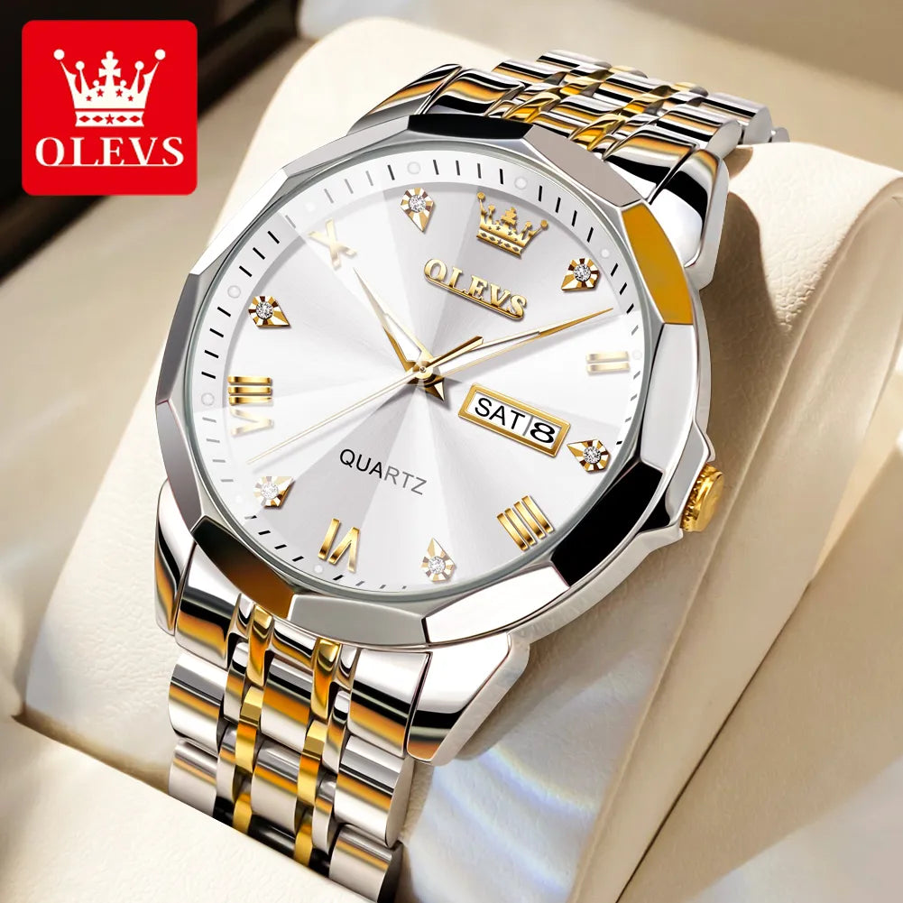 Men's Rhombus waterproof stainless steel luminous Quartz watch