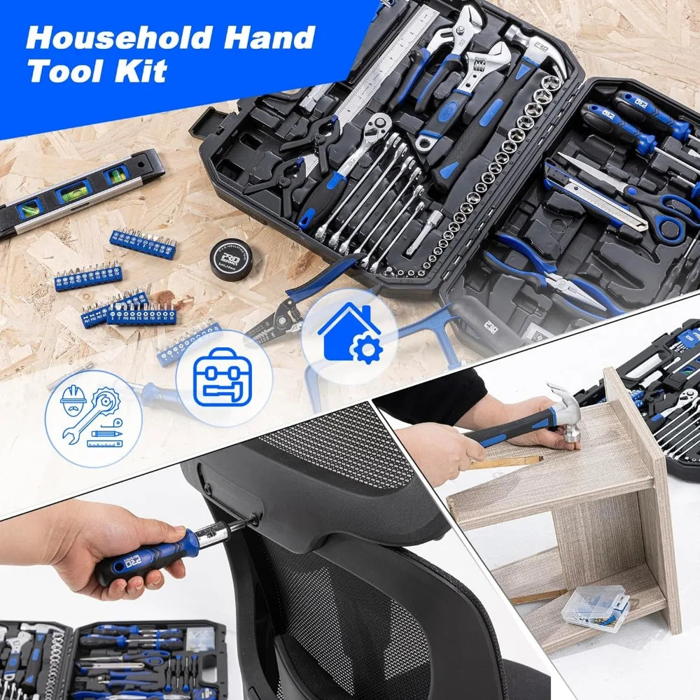 General Home/Auto Repair Tool Kit with Plastic Storage Toolbox