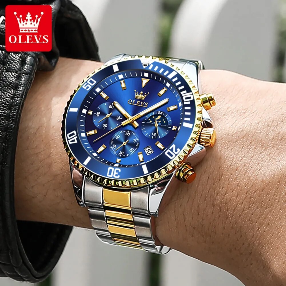 Golden Quartz Watch for Men Stainless Steel Waterproof Moonswatch
