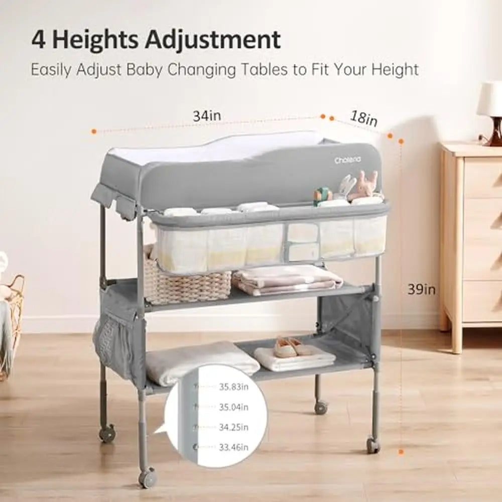 Portable Baby Changing Table Waterproof Storage Drawers