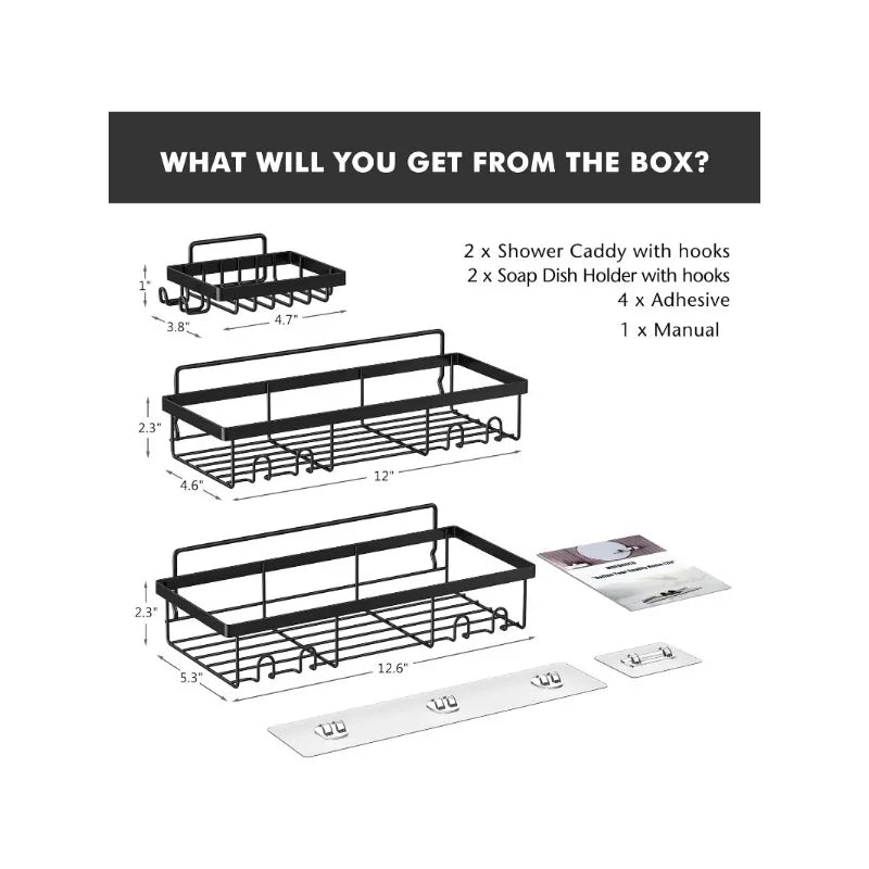 Self Adhesive Black Bathroom Shelves Basket
