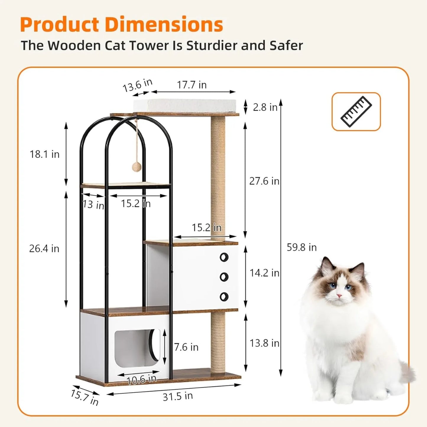 US Large Cat Tree 59 Inch, Multi-Level Cat Tower