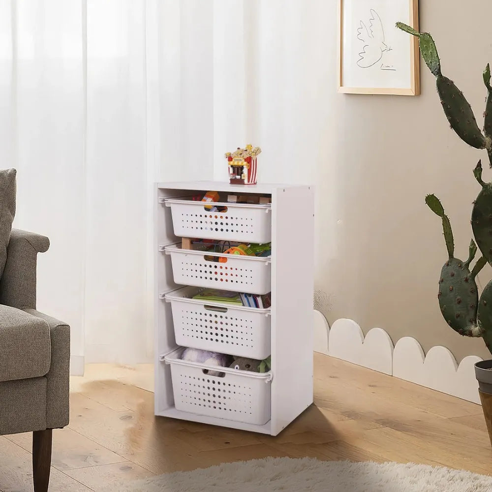 Kids Sliding Bin Organizer 4 Storage Bins, White Tool Box