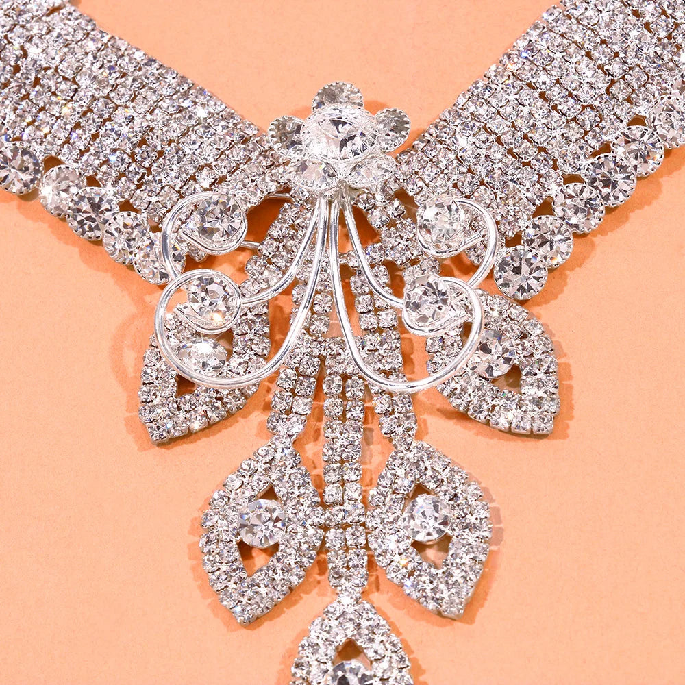 Luxury Leaf Crystal Jewelry Set Necklace Earrings Accessories for women.