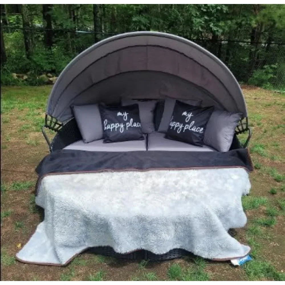Outdoor Patio Canopy Bed Round Daybed with Washable Cushions