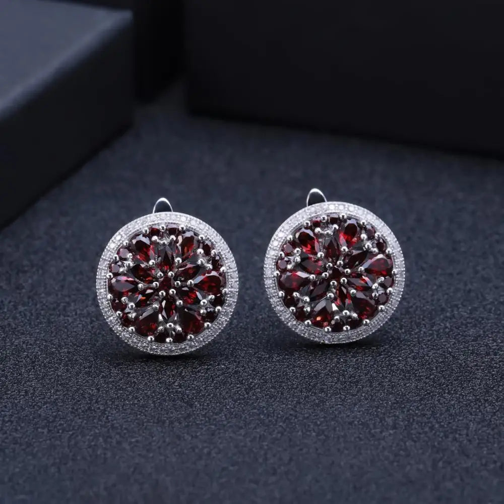 GEM'S BALLET 11.65Ct Natural Red Garnet Earrings Cocktail Ring Set