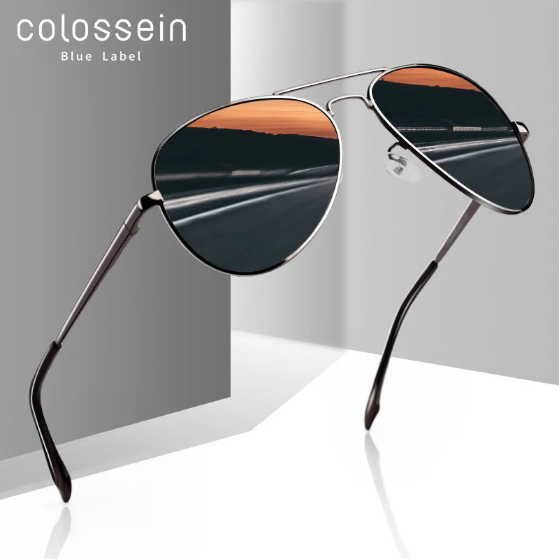 Men Polarized Sunglasses Metal Pilot Brown Lens Fashion Glasses.