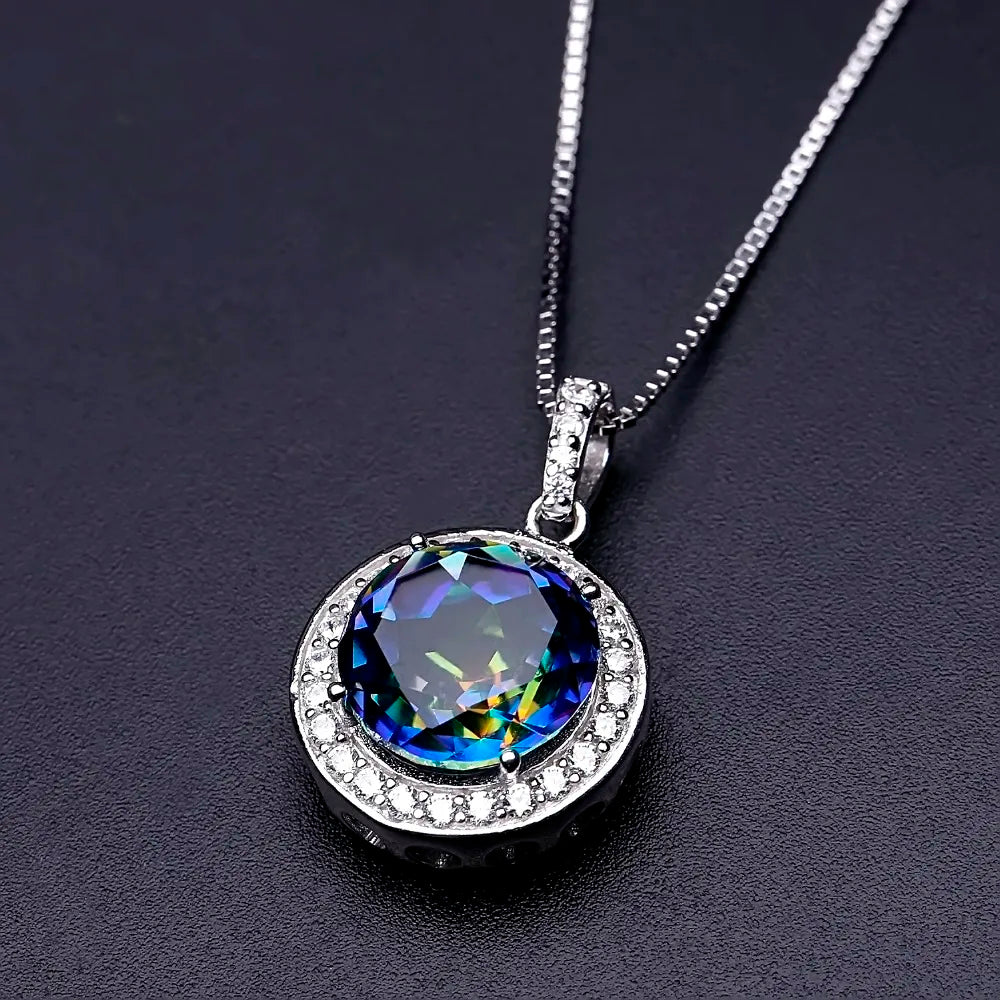 Natural Blueish Mystic Quartz Gemstone Pendant Necklace