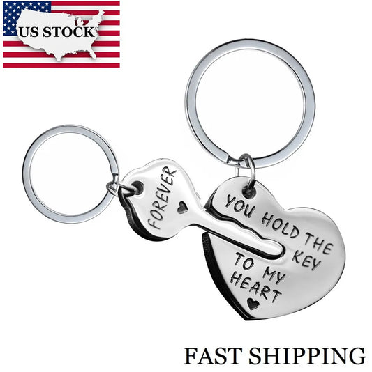 US STOCK 2Pcs Keychain for Men and Women "You hold the key to my heart Forever"