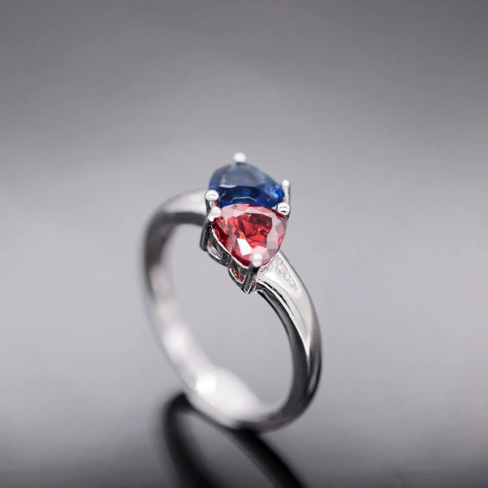 Uloveido Blue and Red Heart Crystal Rings for Women