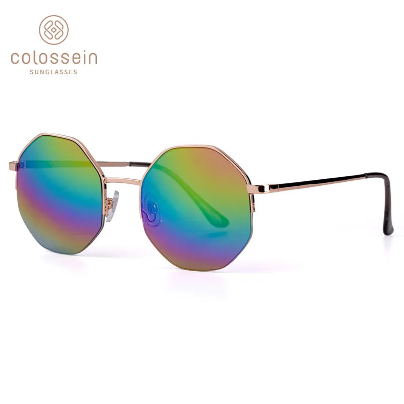 New Fashion Women Round Metal Mix Lens Reflective Gradient Sun Glasses