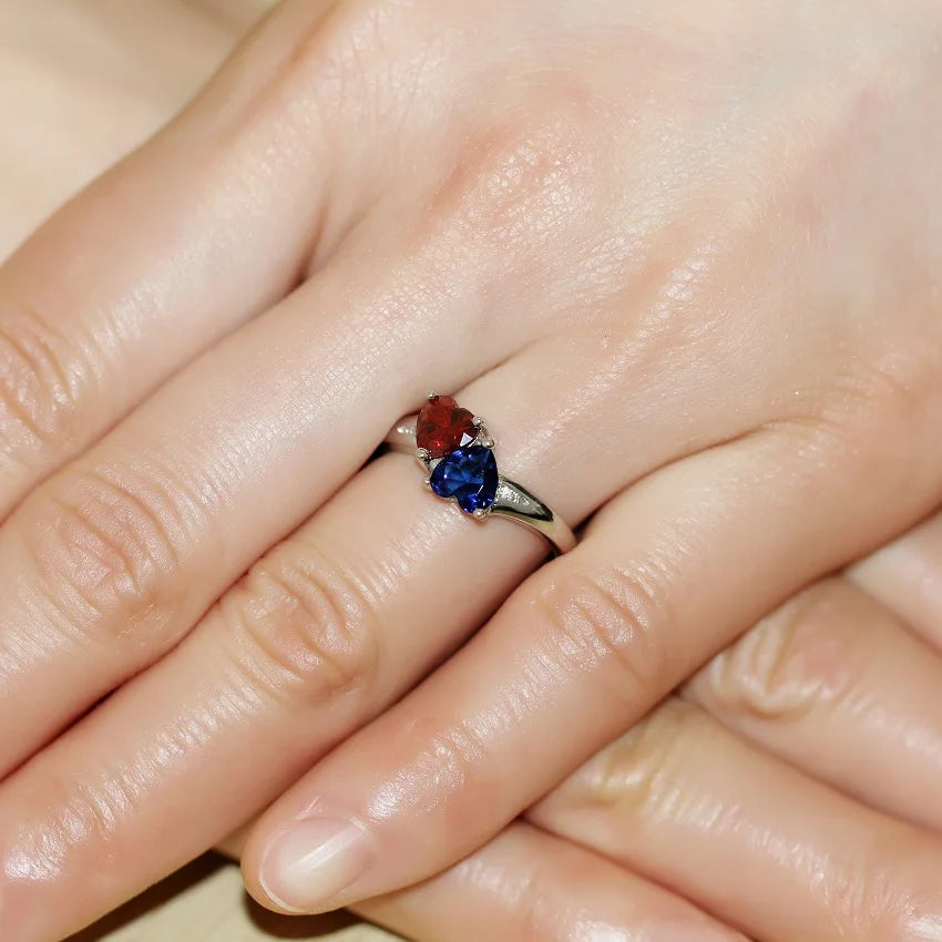 Uloveido Blue and Red Heart Crystal Rings for Women