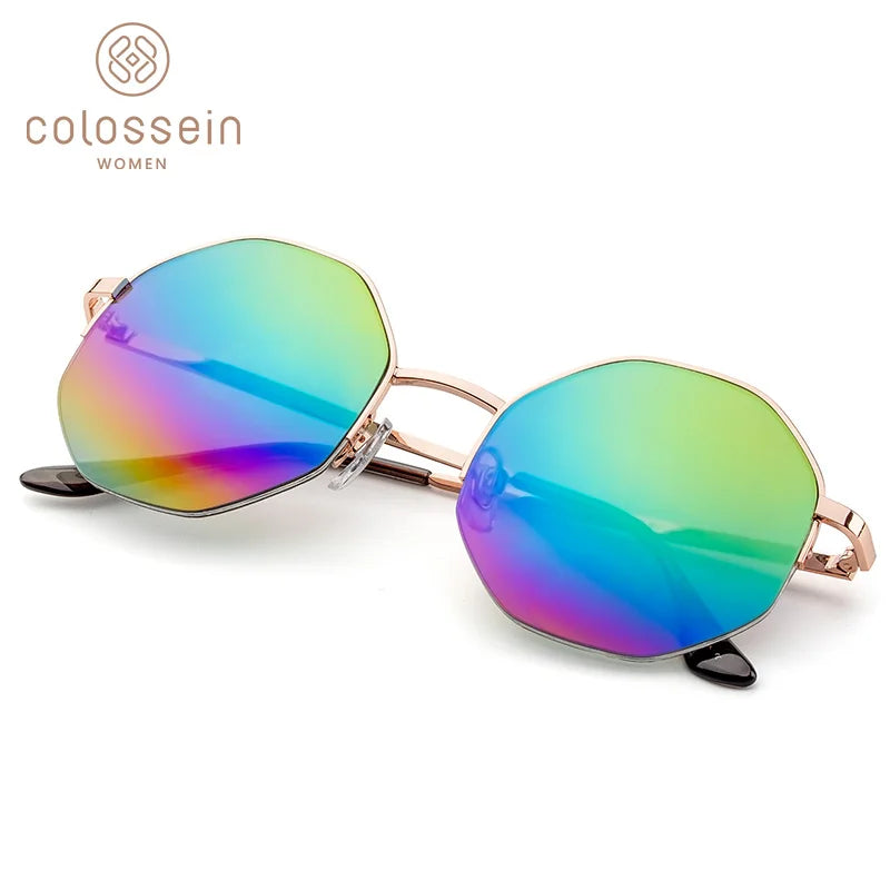 New Fashion Women Round Metal Mix Lens Reflective Gradient Sun Glasses