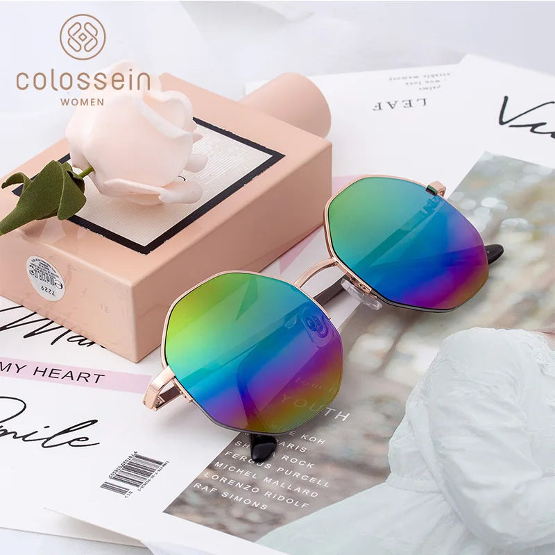 New Fashion Women Round Metal Mix Lens Reflective Gradient Sun Glasses