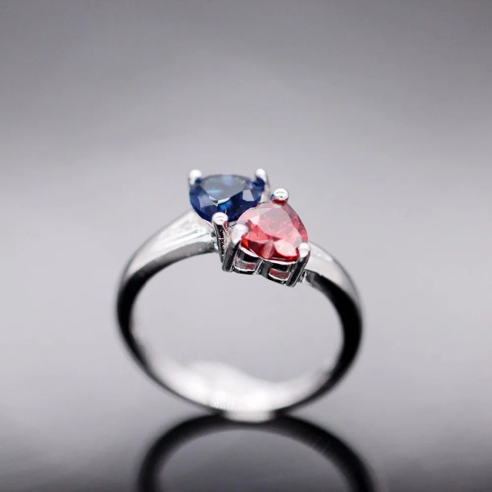 Uloveido Blue and Red Heart Crystal Rings for Women