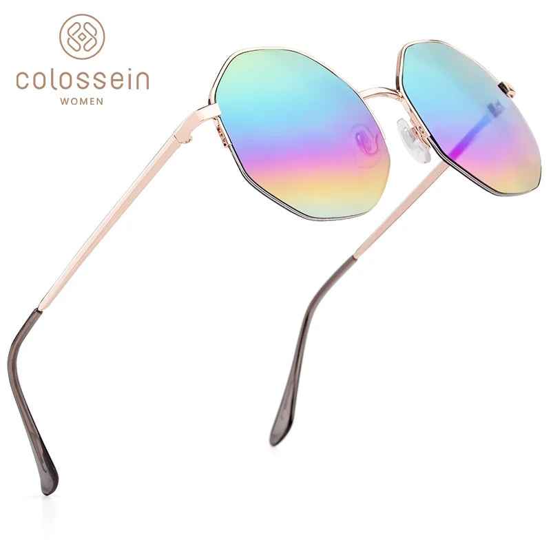 New Fashion Women Round Metal Mix Lens Reflective Gradient Sun Glasses