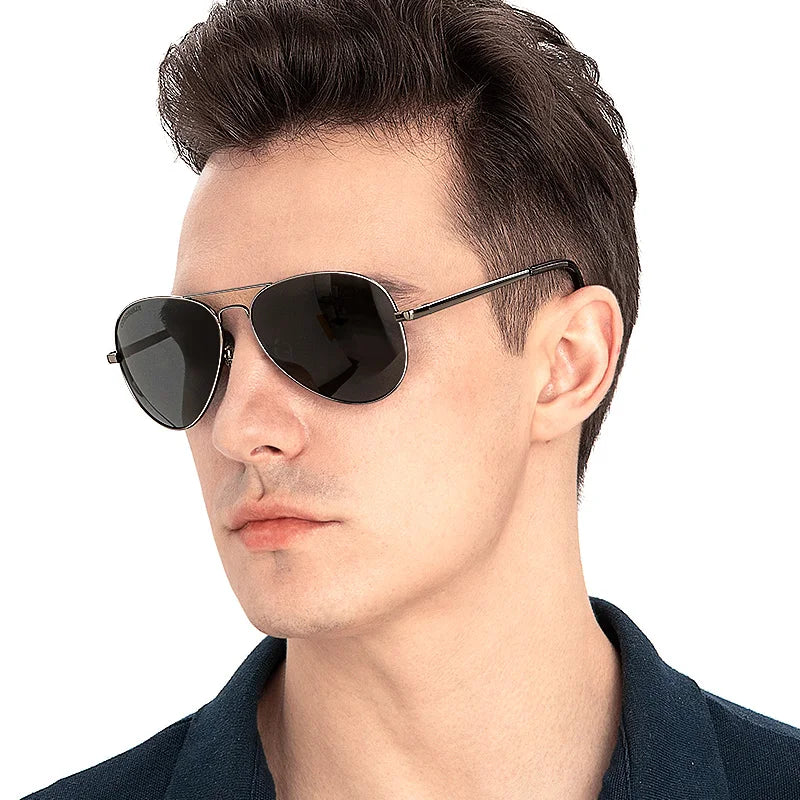 Men Polarized Sunglasses Metal Pilot Brown Lens Fashion Glasses.