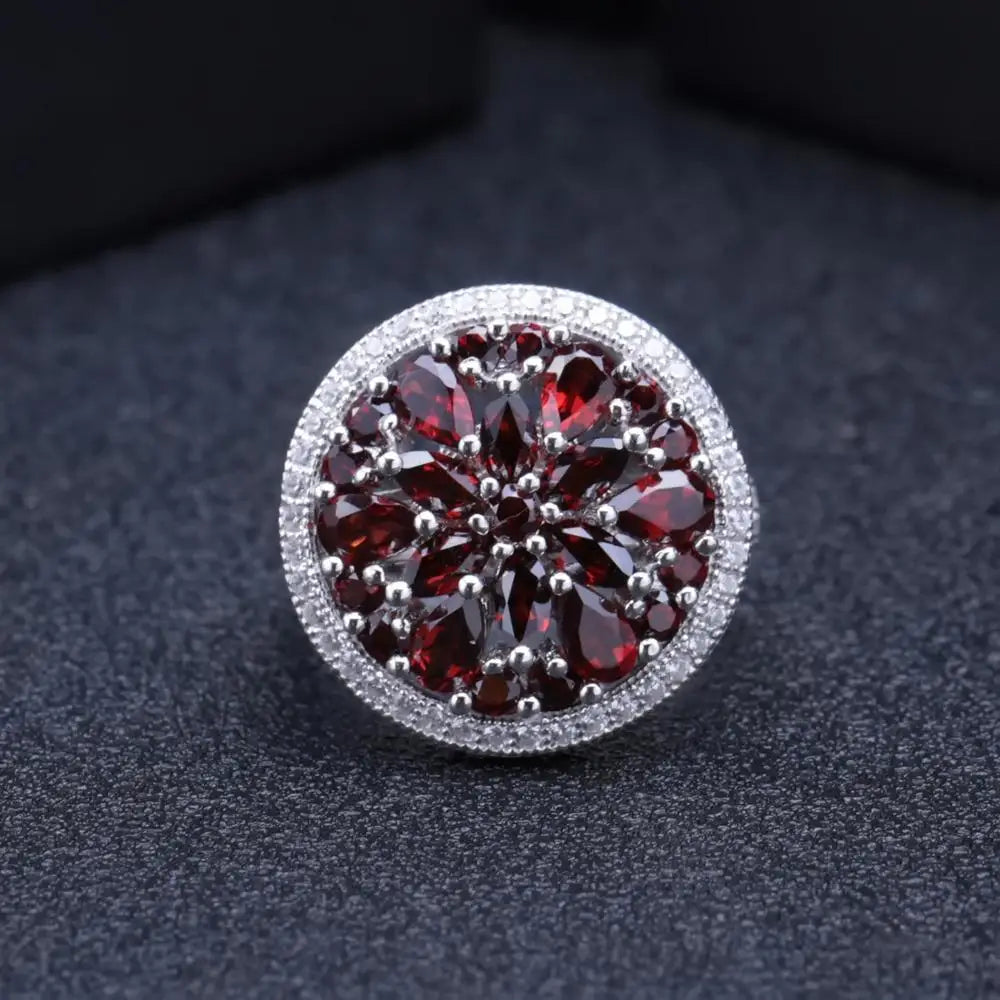 GEM'S BALLET 11.65Ct Natural Red Garnet Earrings Cocktail Ring Set