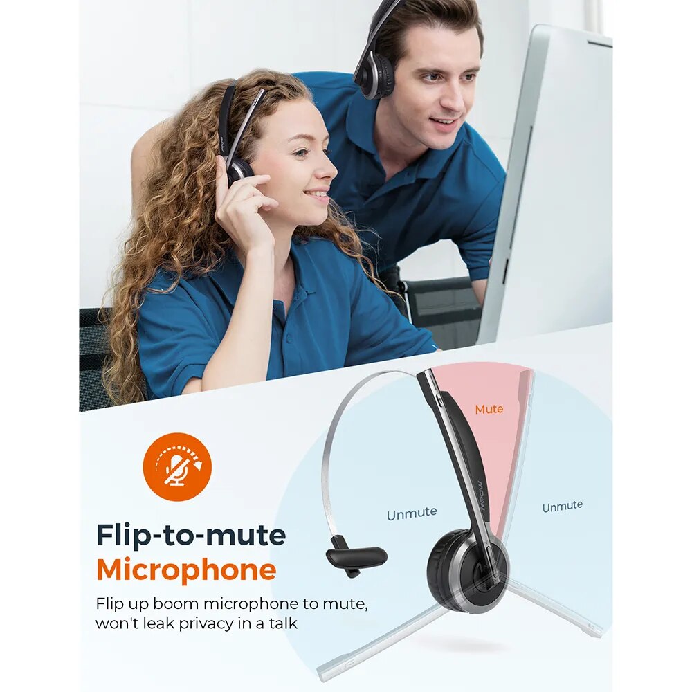 Bluetooth Headphones with Mic Charging Base Wireless Headset